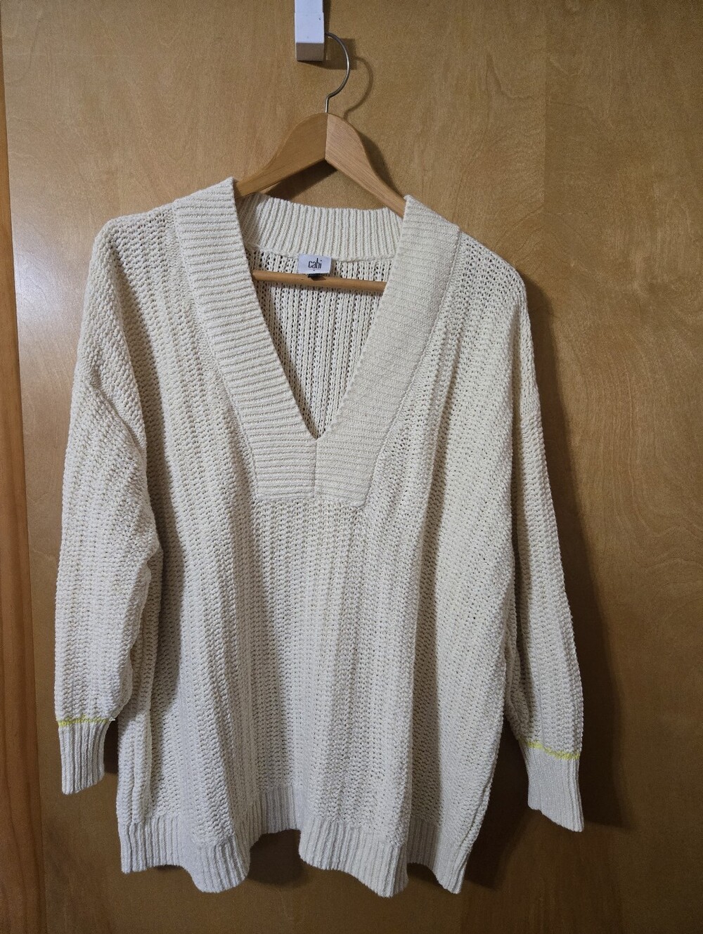 Cabi Croquet Cream V-Neck Knit Sweater